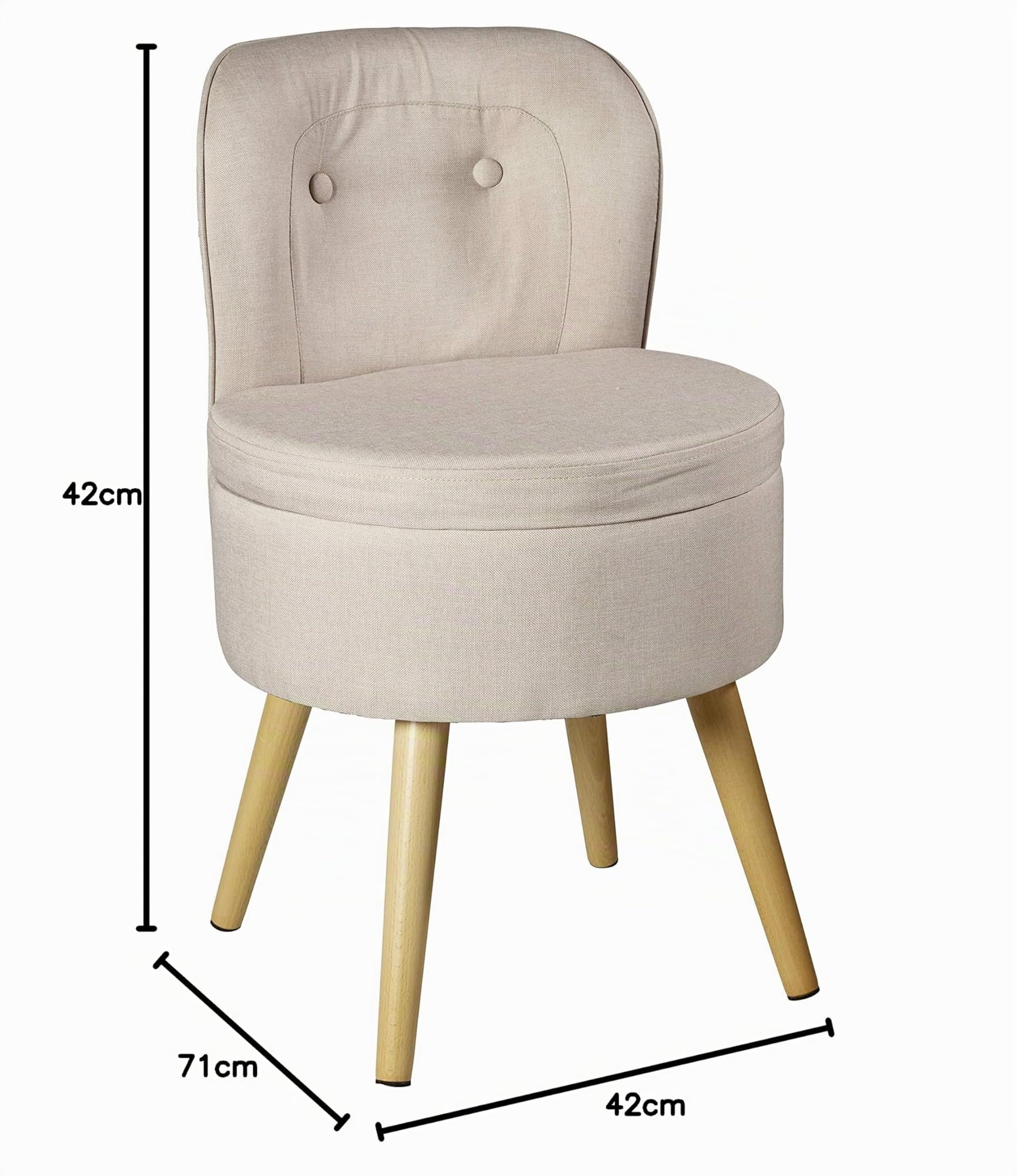 Echtwerk Poltrona imbottita "Vince", sedia con schienale alto, morbida imbottitura in gommapiuma, piedi in legno, 42 x 42 x 71 cm, 6,2 kg, colore: crema