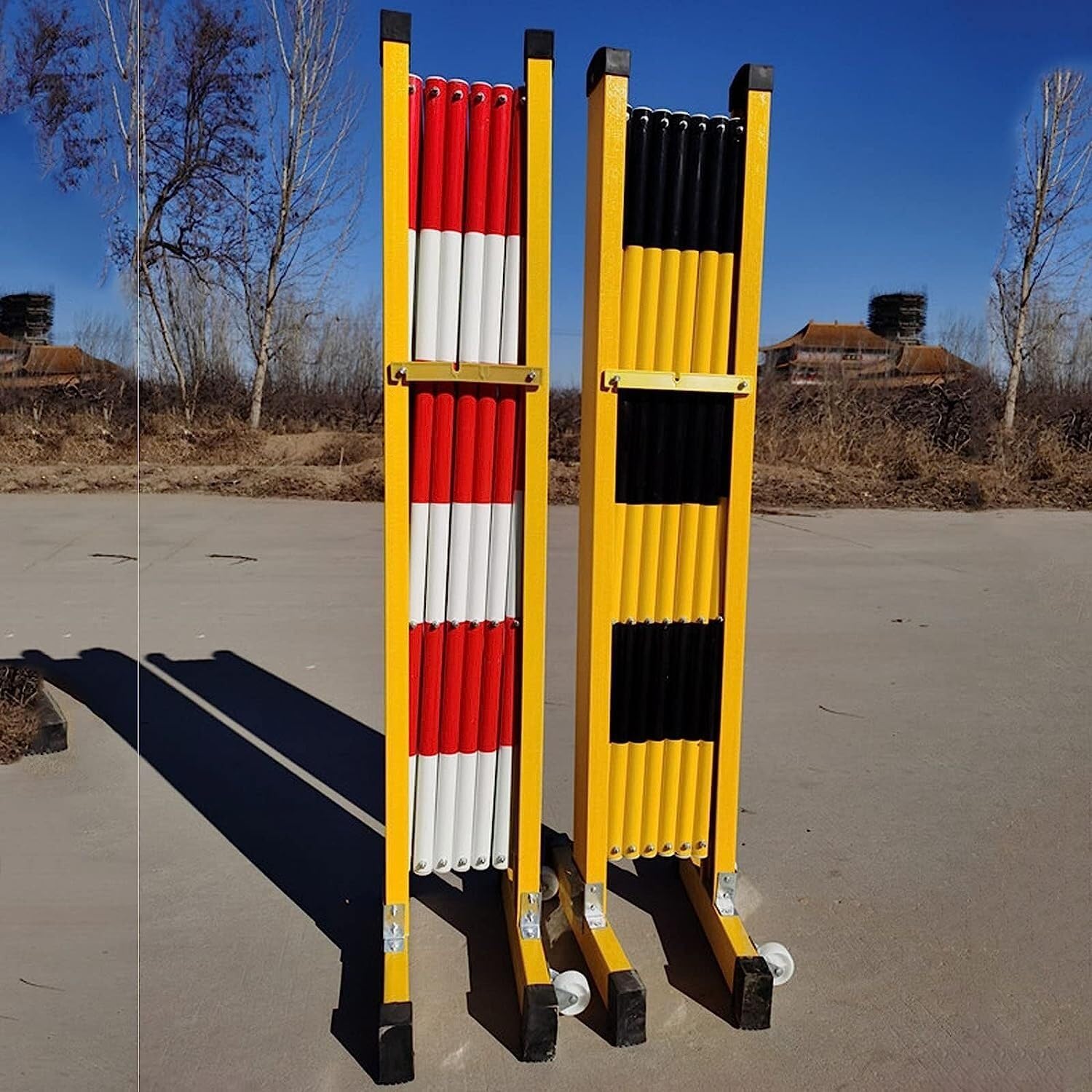 Barreras de seguridad plegables retráctiles, barricada de metal expandible para acceso controlado, color amarillo, 1,2 m x 7 m, control de tráfico, seguridad vial, soluciones de gestión de multitudes
