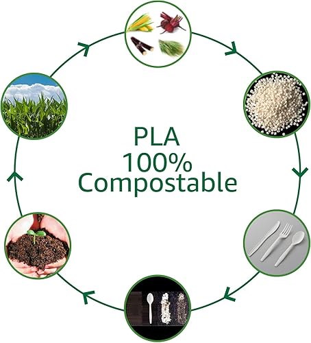 Miniatura 4 de Paquete de 300 tenedores 100% compostables, cucharas compostables, sin utensilios de plástico, los cubiertos pesados y resistentes son productos
