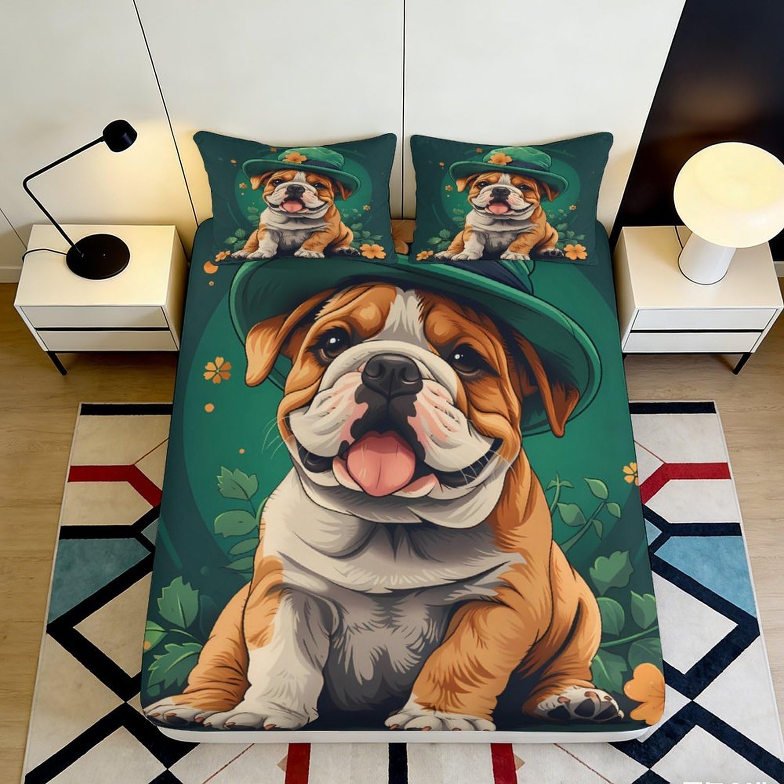 3D Printed Cartoon Dog Fitted Sheet Microfiber Non-Slip Deep Pocket Cartoon Dog Mattress Fitted Cover Full Wrap for Adults Teens Bedroom 200x200x25cm 90x200x25cm