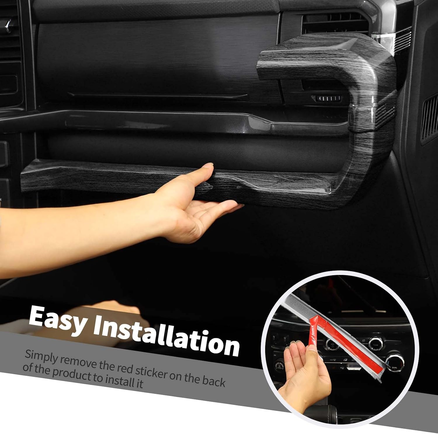 Jimen Compatible with Ford F150 2021-2024, 3PCS Center Console Dash Panel Dashboard Cover Interior Trim Accessories (Black Wood Grain)