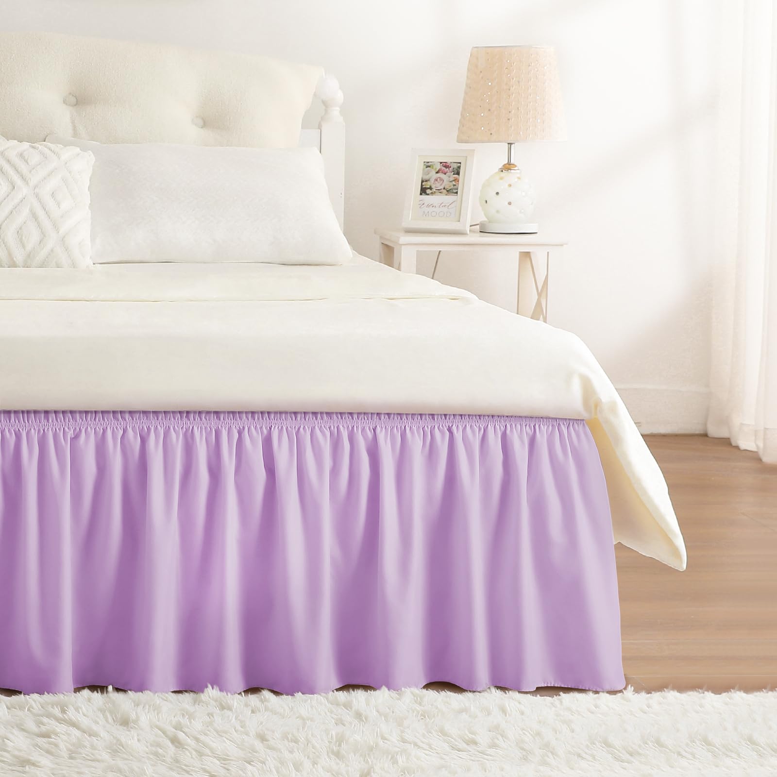 Photo 1 of RIMELA Lilac Purple Bed Skirt Queen Size 15 Inch Drop Elastic Wrap Around Dust Ruffle Solid Bedding Bedskirt Soft Microfiber Fabric Machine Washable Easy to Install