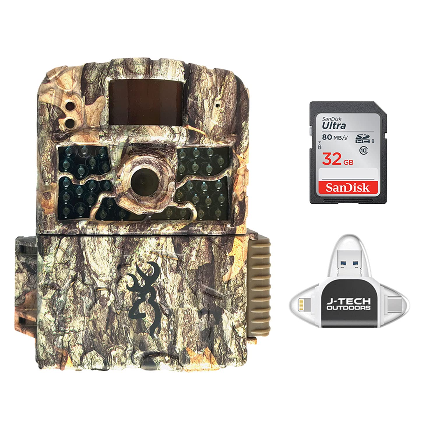 Browning Strike Force HD MAX Trail Game Camera with 32GB Memory Card and J-TECH USB Memory Card Reader Compatible with iPhone/iPad/Android | BTC5HDMAX