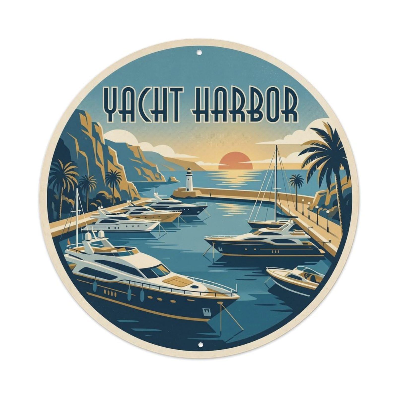 Okahys 8X8inch Classic Style Mallorca Yacht Harbor Coastal Travel Map Boat Metal Tin Sign