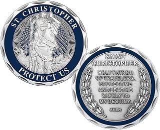 St Christopher Medal for Car Protection with Engraved Protect Us Prayer Coin in Stainless Steel - Includes Transparent Cas...