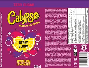 Calypso Sparkling Lemonade 330ml Cans – Zero Sugar, Refreshing Carbonated Lemon Drink, Light & Crisp Flavour (Pack of 12, Berry Bloom)