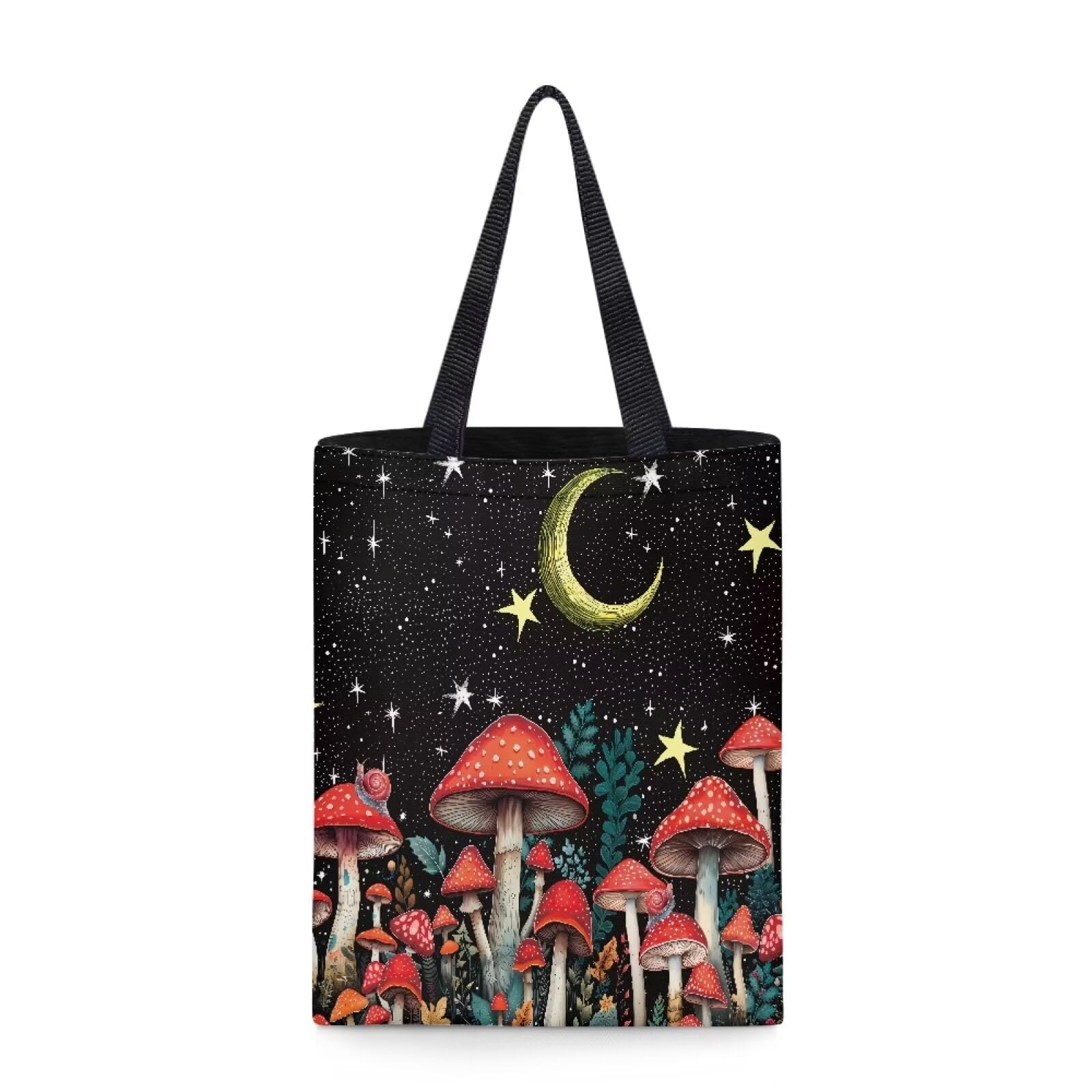 chaqlin Mushroom Reusable Grocery Bags for Women,Mushroom Moon Star Canvas Tote Bags Shopping Handbag Large Dirty Clothes Bag Bathing Suit Workout Bag Travel Shoulder Tote Bags — image 1