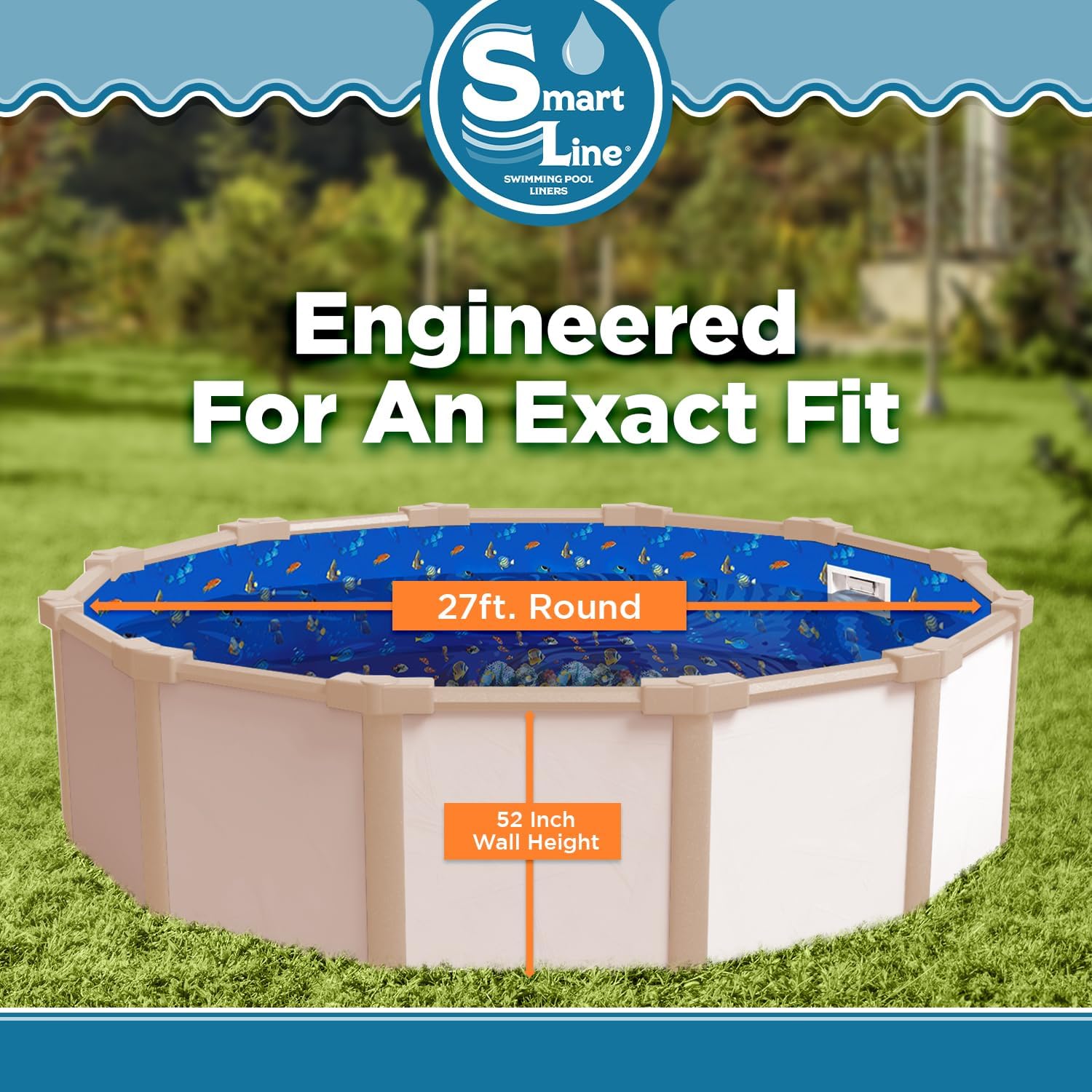Smartline 27 ft Round Swimming Pool Liner | Caribbean | Unibead Style | 52 Inch Wall Height | 25 Gauge Heavy Duty Virgin Vinyl | Designed for Steel Sided Above Ground Pools