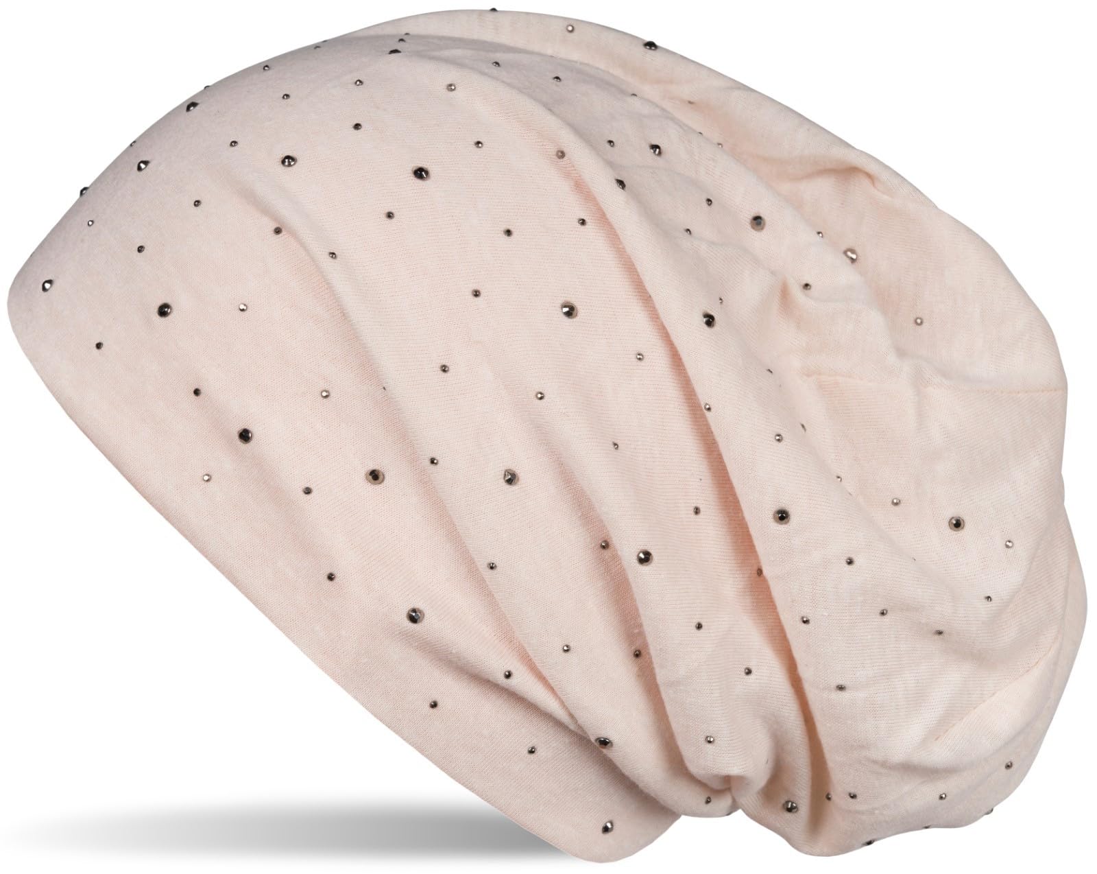 Stylebreaker Women's Cream-Beige Noble Beanie Hat With Rhinestone Rivet Application, Unisex 04024037, Colour: