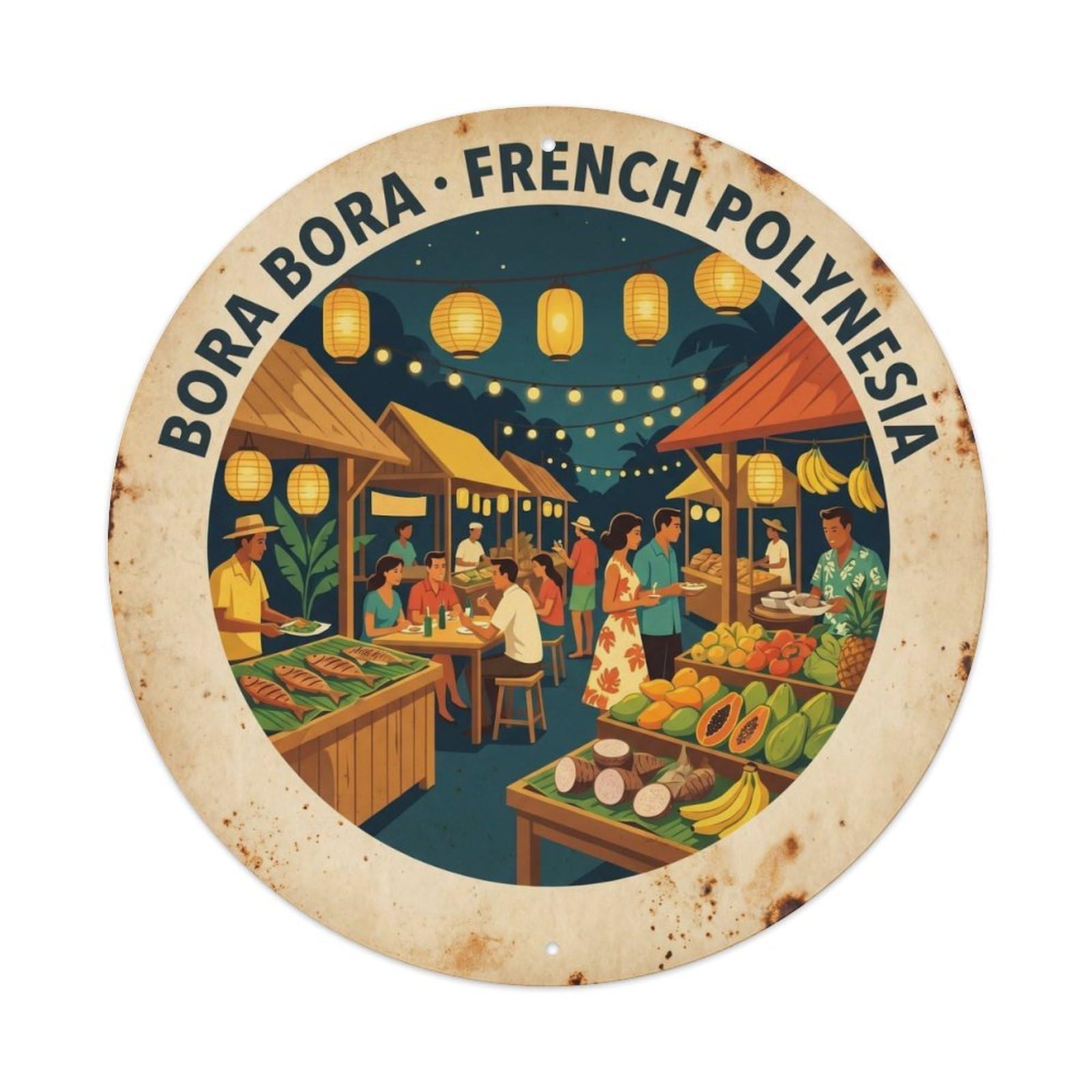 Olyhtr 8X8inch Classic Style Borabora Night Market Polynesian Food Vintage Metal Tin Sign