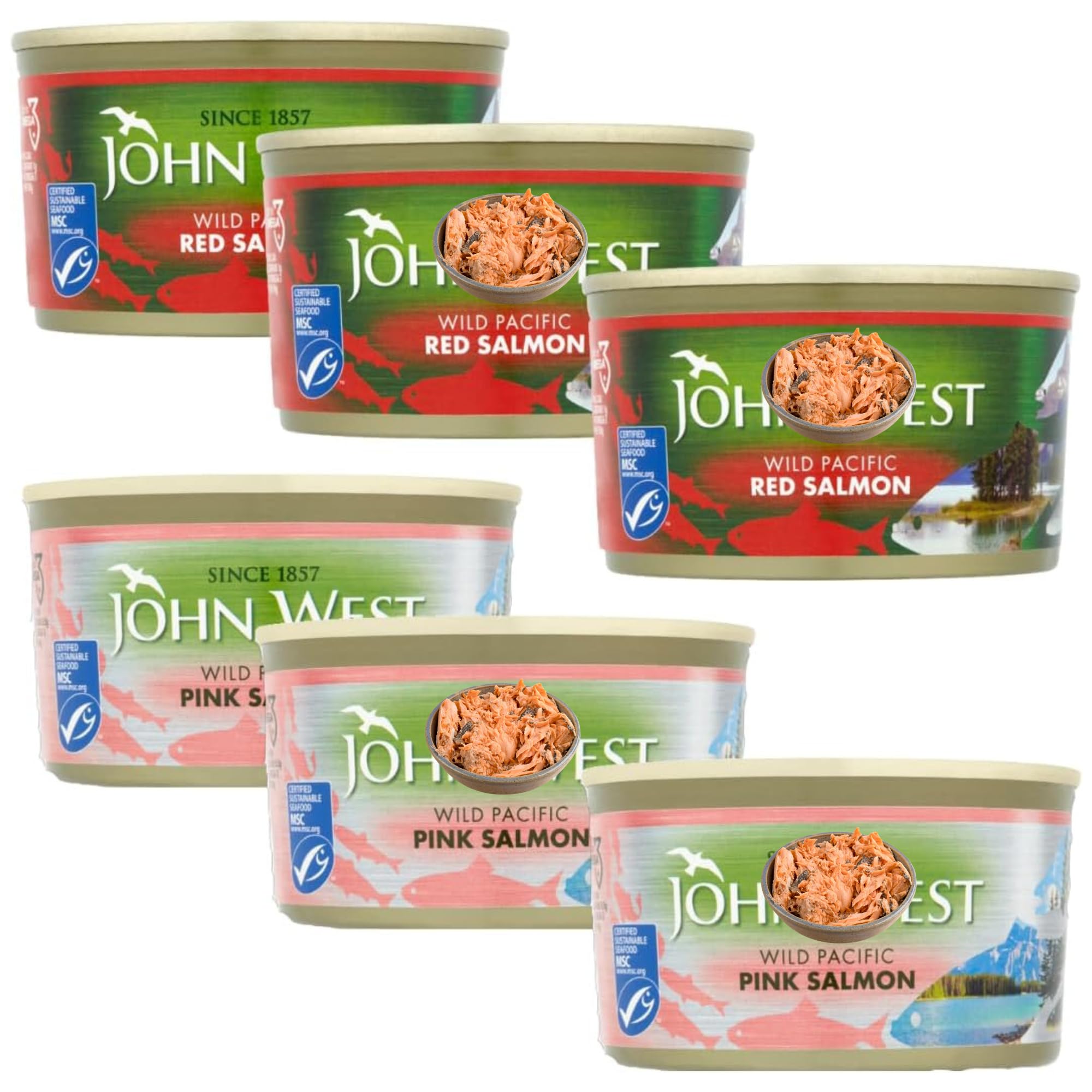 Tinned Salmon Bundle with John West Wild Pacific Red Salmon 213g x3 and Pink 213g x3 (6 Pack)