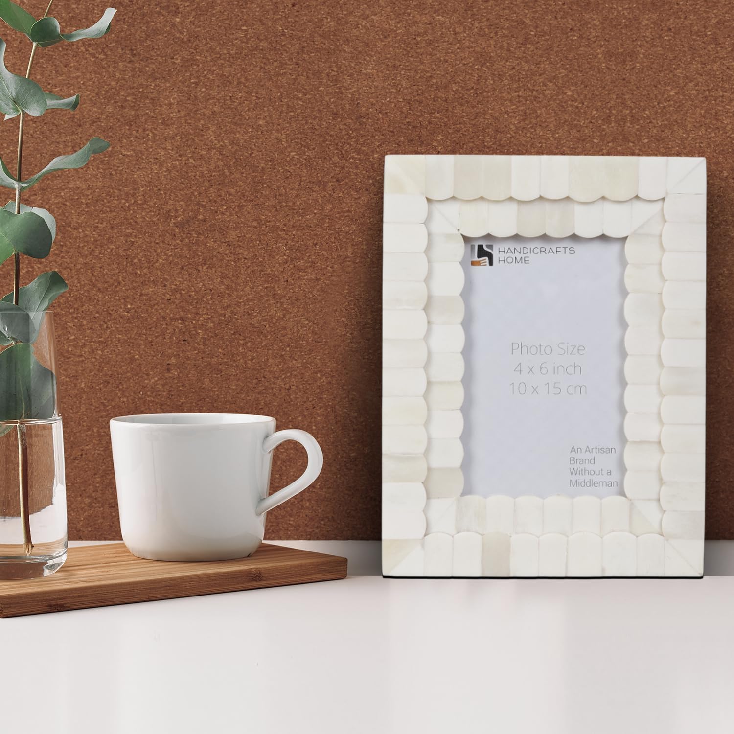 Handicrafts Home White Picture frame, Vintage Photo Frame for Tabletop & Wall Display,4x6 Bone Inlay Frame, White Scallop Vintage Picture Frame for Living Room Wall Decor & Office Desk Decor, Handmade Photo Frame for Wall & Tabletop Display, Farmhouse, Boho & Home Decor, Farmhouse, Modern & Minimal Home & Office