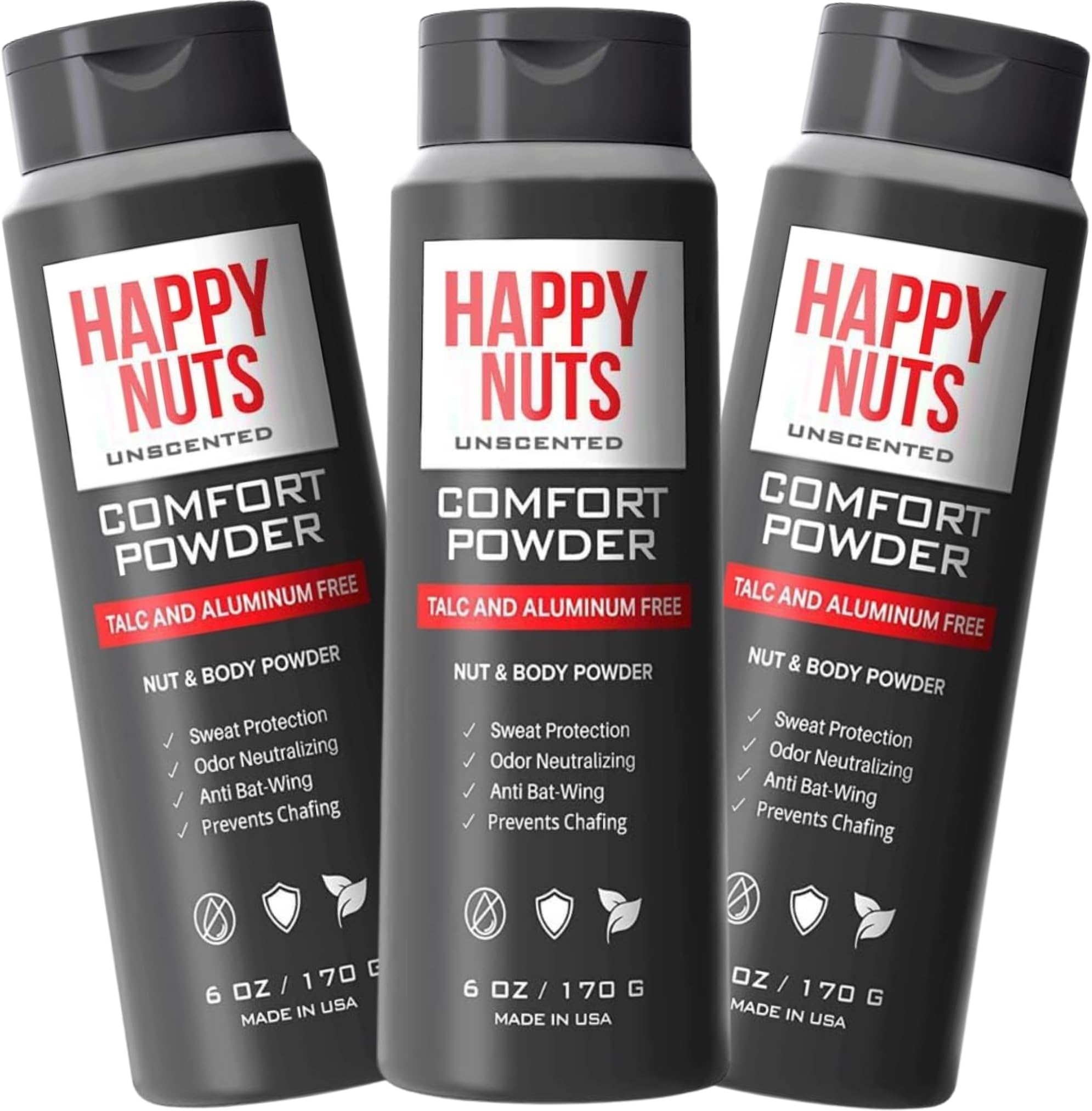 HAPPY NUTS Comfort Powder Anti Chafing & Deodorant, AluminumFree, Sweat and Odor