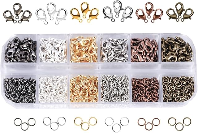 6 Colors Lobster Claw Lobster Clasps for Jewellery Making Supplies Kit Bracelet Making Kit Open Jump Rings for Earrings Bracelets Necklaces DIY Jewellery Making