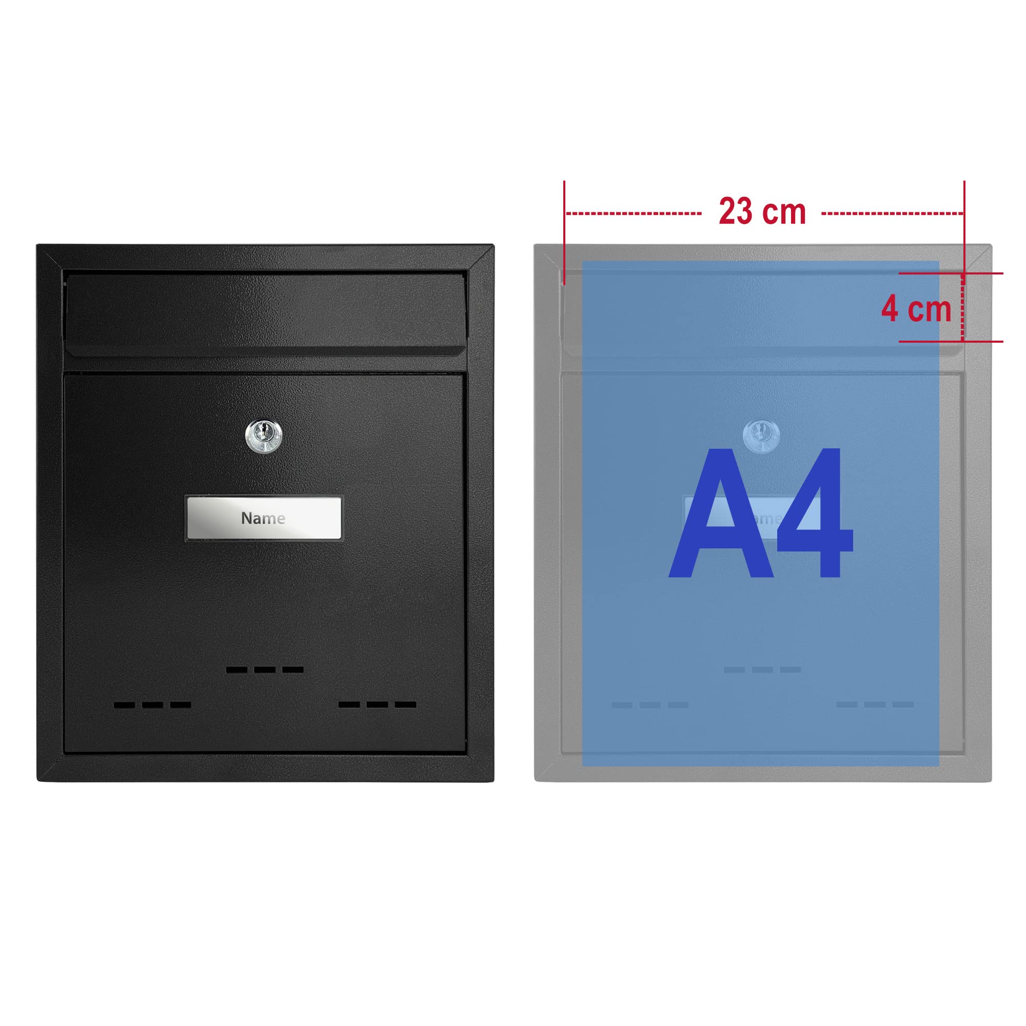 2218 Buzón de Metal I Espacio para la Placa de identificación I con Cerradura, 2 Llaves y Material de fijación I Color: Negro