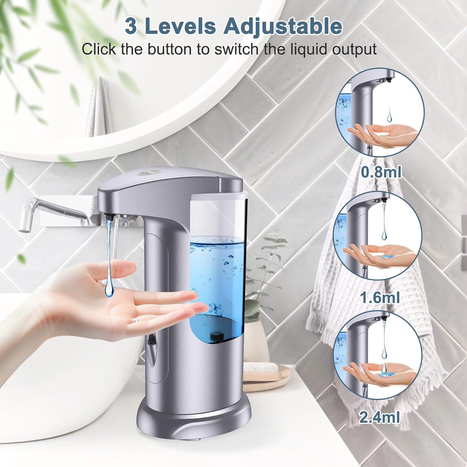 12.5oz Automatic Liquid Soap Dispenser, Touch-Free Battery Operated Adjustable Soap Dispensing, Volume Premium for Kitchen Bathroom Toilet thumbnail