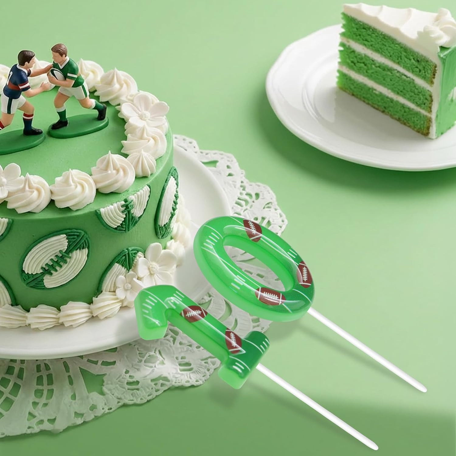 Football Birthday Candles, Football Party Decoration Supplies, Birthday Number Candles for Cake Topper (Green, Number 10)