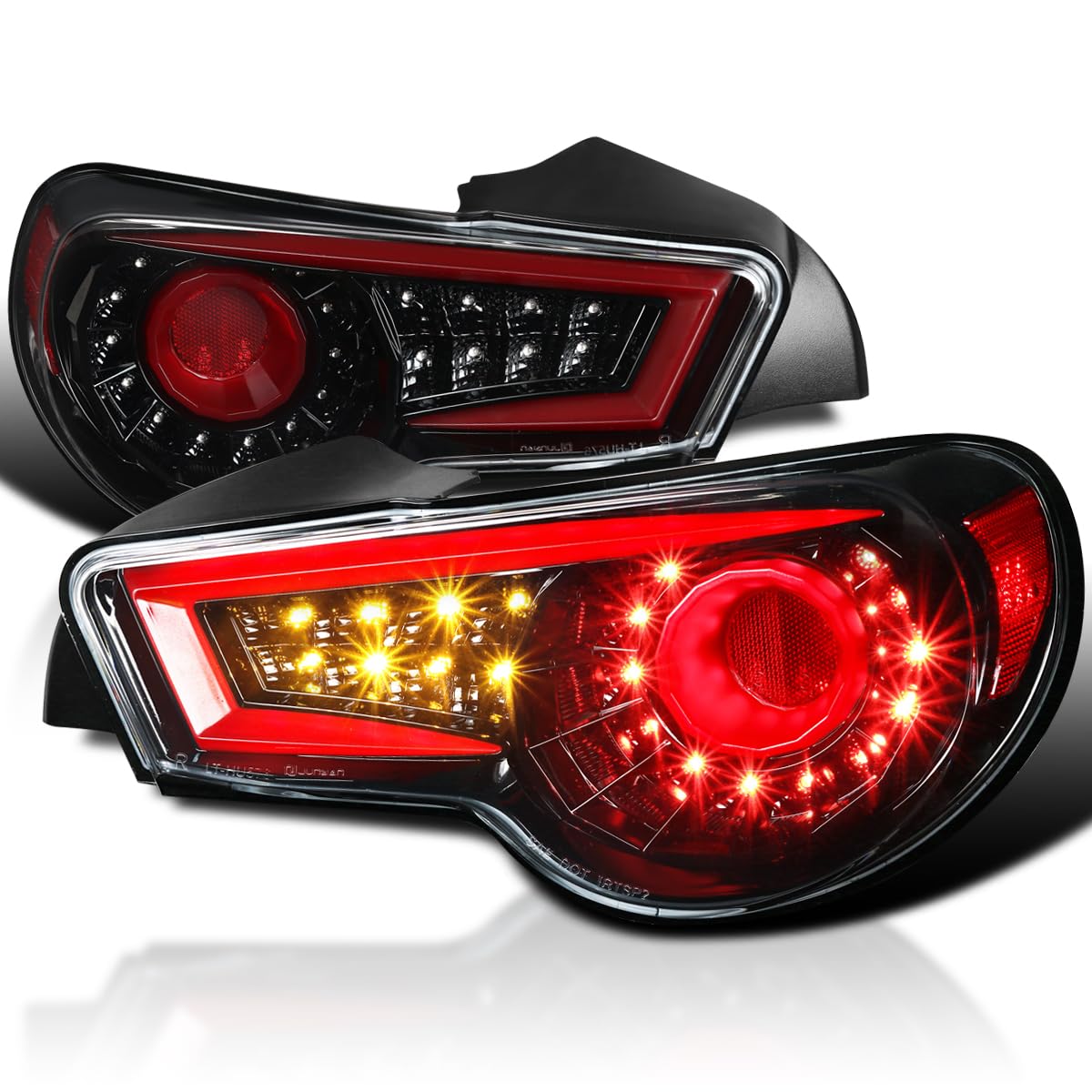 Spec-D Tuning Jet Black Housing Red LED Bar Tail Lights Compatible with 2013-2016 Scion FR-S, 2013-2016 Subaru BRZ, Left + Right Pair Assembly