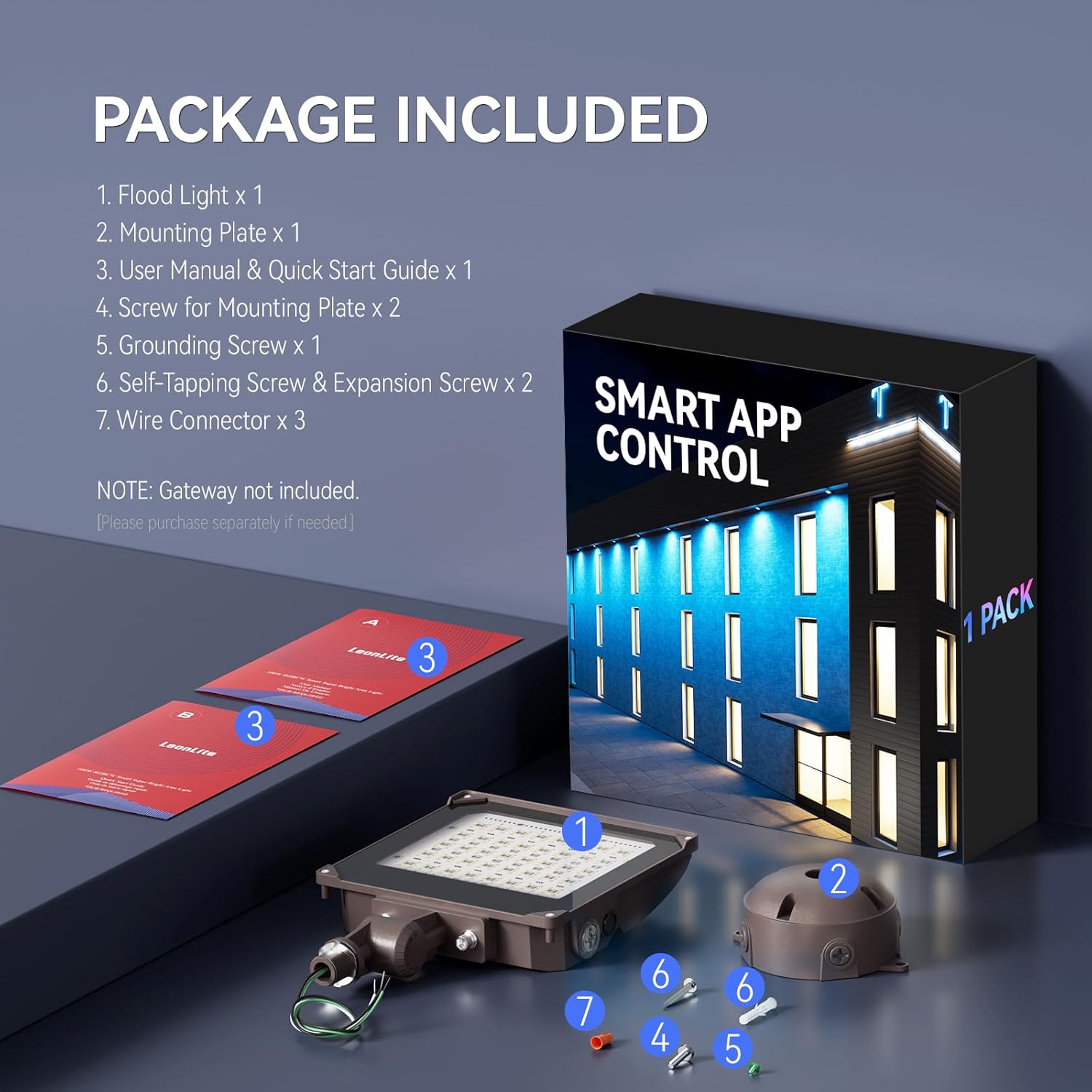 LEONLITE Smart RGB 100W LED Flood Light with Knuckle, Bluetooth Connection APP Control, Commercial Area Lighting for Outdoor Decorations, Garden, Yards, 3000K-5000K Dimmable, 100-277V, IP65 Waterproof