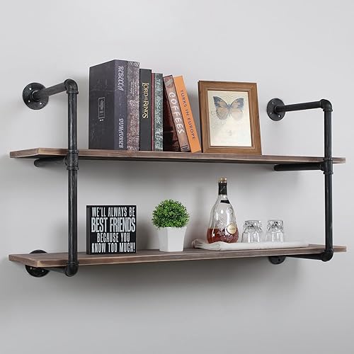 Miniatura 29 de MBQQ, Estantes de tubería industrial con madera, estante de montaje en pared rústico, estantería de metal colgada, estantería flotante de