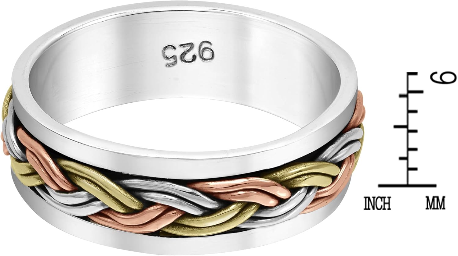 AeraVida Eternal Braided Colorful Three Tone .925 Sterling Silver Band Ring