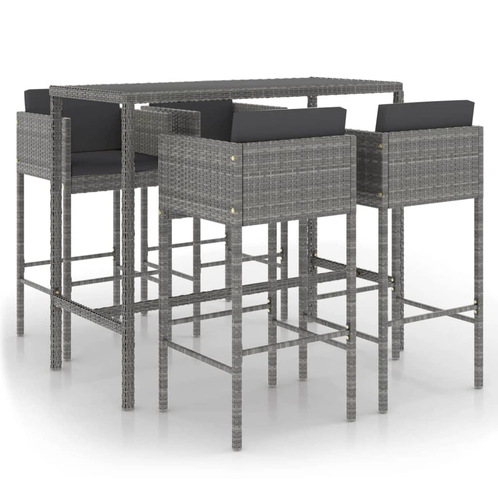 Rantry Set giardino esterno tavolo e sedie set tavolo e sedie giardino set mobili da bar giardino 5 pezzi e cuscini rattan sintetico grigio, 130 x 60 x 110 cm