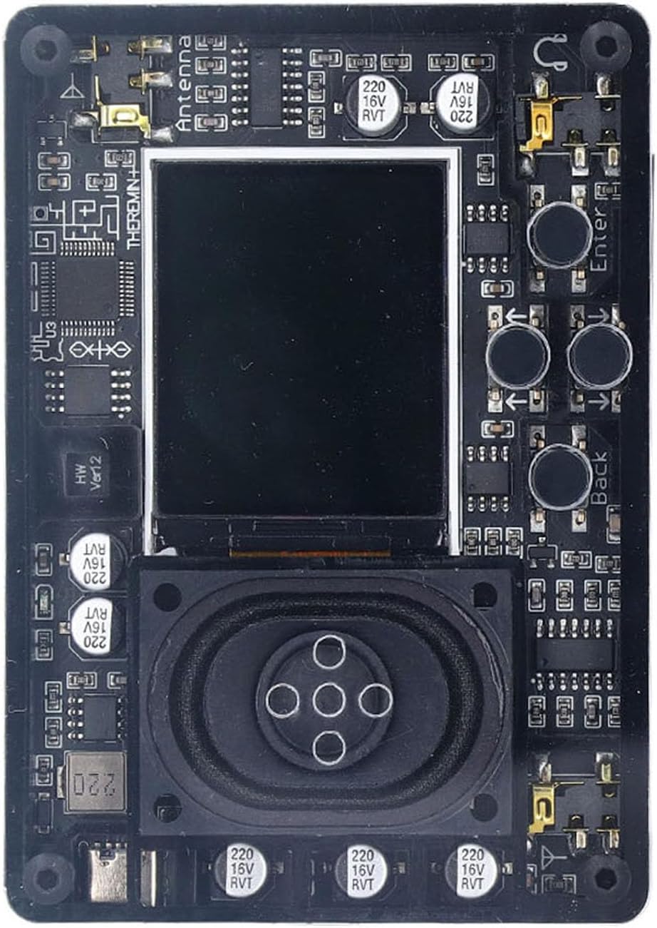 Theremin Kit Electronic Mini Musical Instrument with Screen Display, 20 Instrument Types, 70 Tones, Type C Powered, Portable