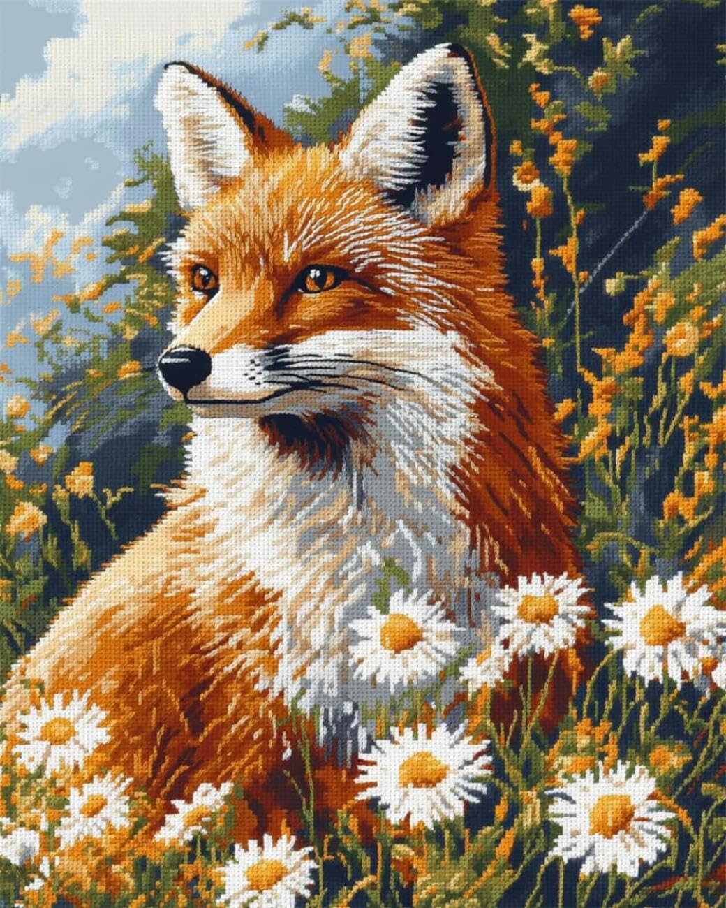 AxiangziK DIY Stamped Cross Stitch Kits Foxes and Flowers 11CT 40x50cm