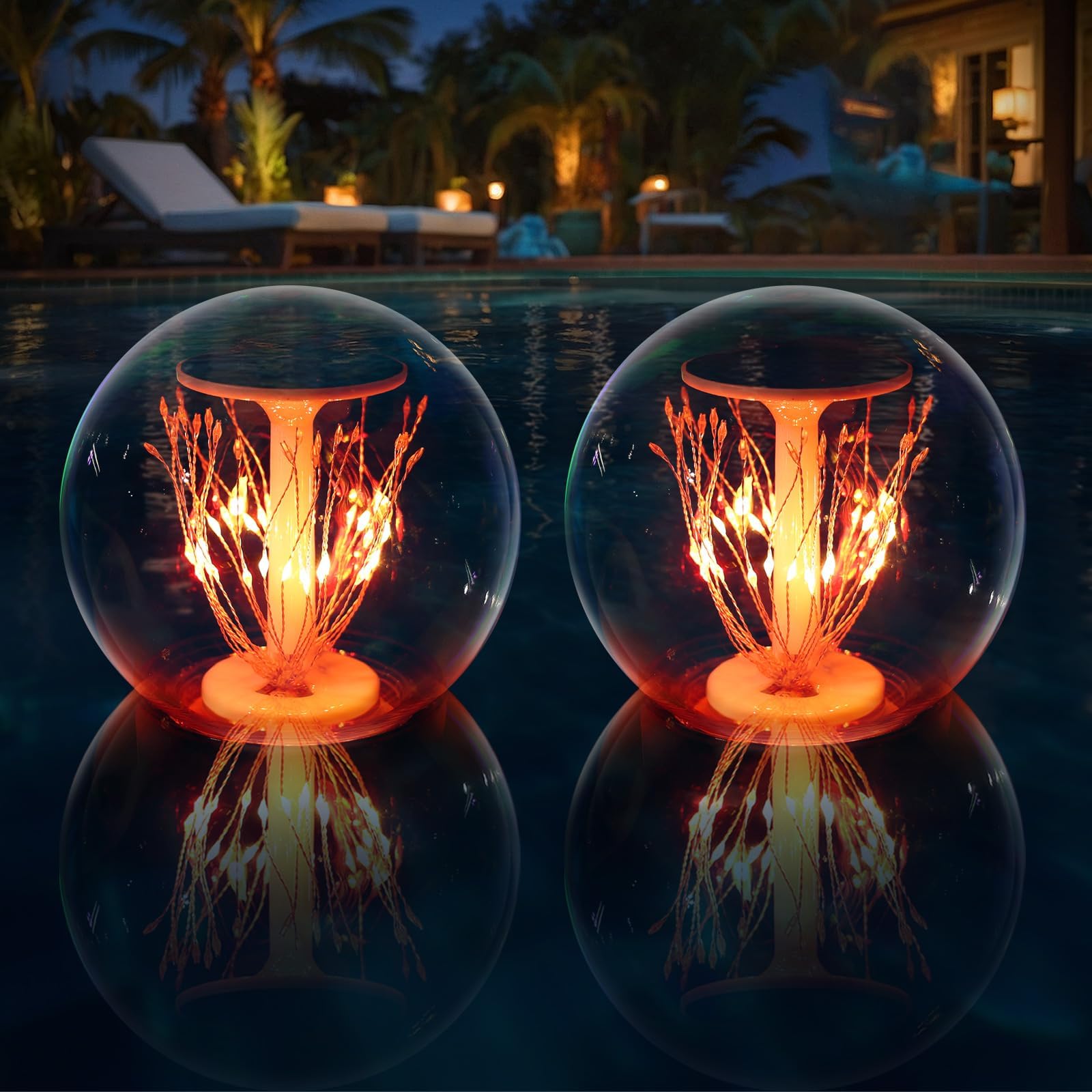 Floating Pool Lights, Waterproof Fireworks Solar Pool Lights That Float, 7" Color Changing Led Solar Floating Light Balls for Pond Party Garden Decorations, Cool Outdoor Decor (Black, 2 PCS)