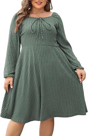 Nemidor Women Plus Size Casual Fall Dress Swing Midi Pocket