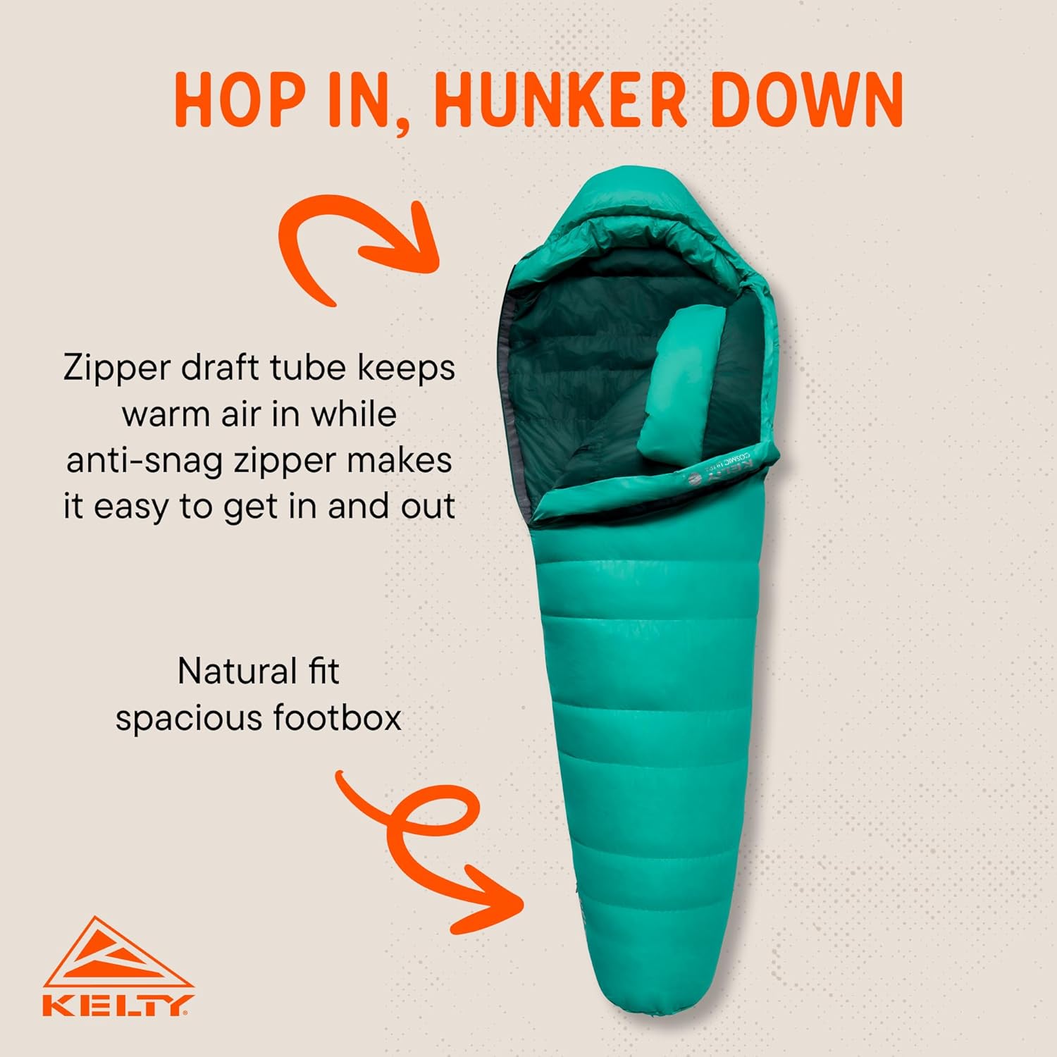 Kelty Cosmic Ultra 20 Degree Sleeping Bag, 800 Dridown, Premium Thermal Efficiency, Soft to Touch, Large Footbox, Environmental and Health Friendly C0 and PFC-Free DWR, Compression Stuff Sack, & More