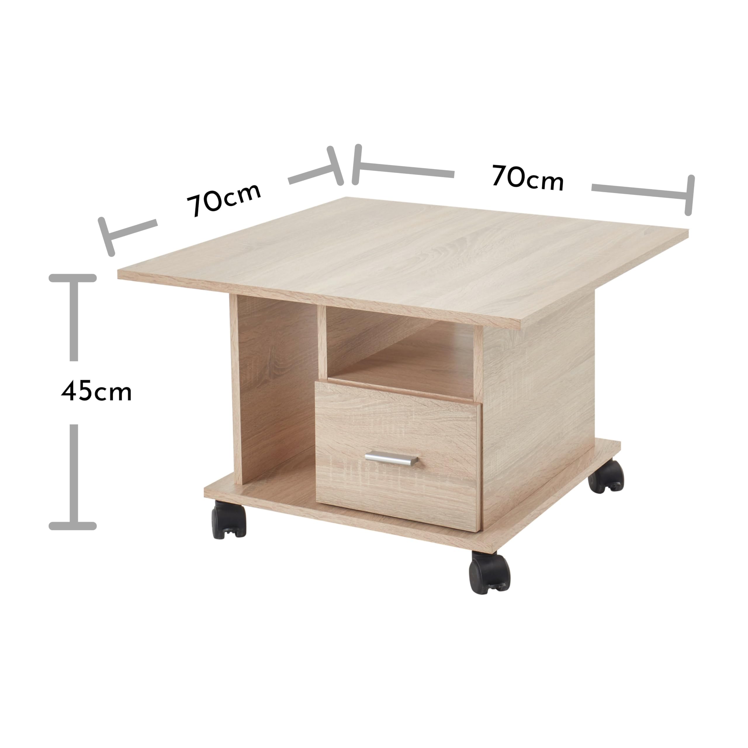 ACTIVO 1 Couchtisch auf Rollen in Eiche Sonoma Optik - Mobiler Sofatisch mit Schublade - 70 x 45 x 70 cm (B/H/T)
