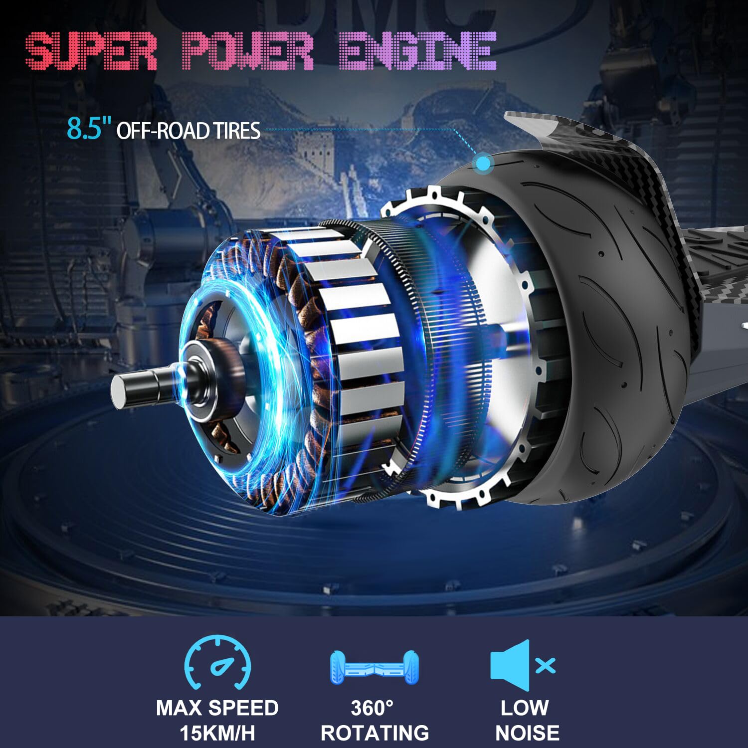 EVERCROSS 8.5" Hoverboardy Terenowe, Hover Board Off Road, Hoverboards z obsługą Aplikacji i Bluetooth, wzmocniona Bateria 4 Ah, dla Dzieci, Nastolatków i Dorosłych