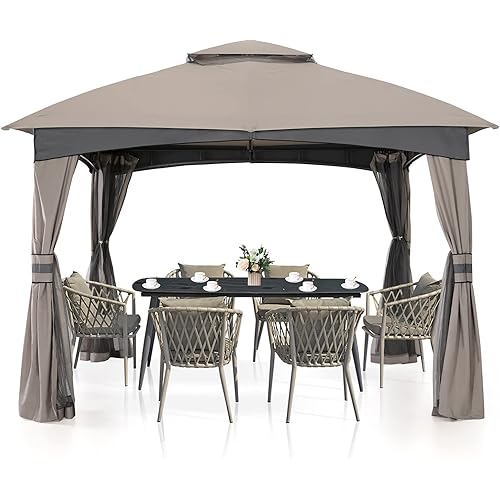 MASTERCANOPY Outdoor Patio Gazebo for Garden with Upgrade Steel Frame and Netting Walls (10x12,Gray)