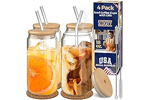WOWCUP 18Oz Glass Coffee Cups with Lids, Reusable Beer Tumblers, Glass Straws,...