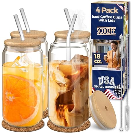 WOWCUP 18Oz Glass Coffee Cups with Lids, Reusable Beer Tumblers, Glass Straws,...