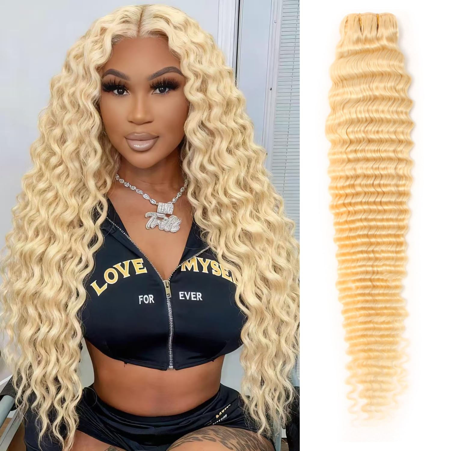 613 Blonde Bundles Human Hair 18 Inch 1 Single Blonde Deep Wave Bundle Human Hair Extensions 100% Unprocessed Unprocessed Brazilian Virgin Hair 3X Longer Lifespan