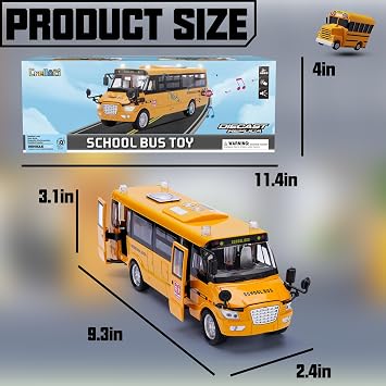 Crelloci School Bus Toy, Die Cast Model Car with Flashing Lights & Sounds, Friction Powered, Back & Side Doors Open, Large Yellow Metal Toy Vehicles, Play Bus Easter Gift for Kids Toddlers Ages 3+