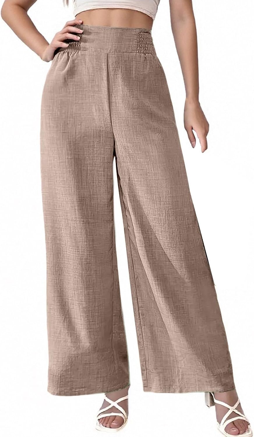 Women's Linen Pants Wide Leg Work Dressy Pants Casual Slacks Business Pants with Pockets
