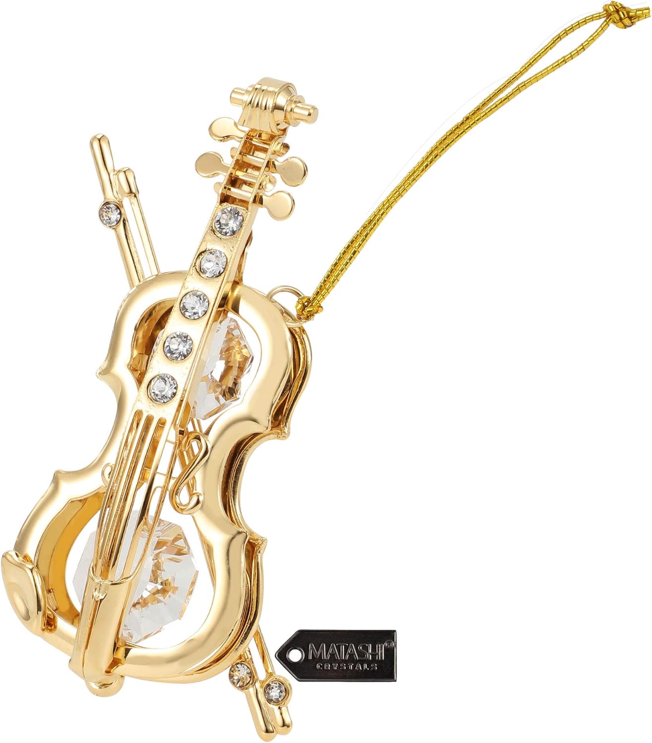 Matashi 24K Gold Plated Highly Polished Violin Ornament with Crystals - Great Gift for Mother's Day, Chritsmas, Valentine's Day, Musician Birthday Gift