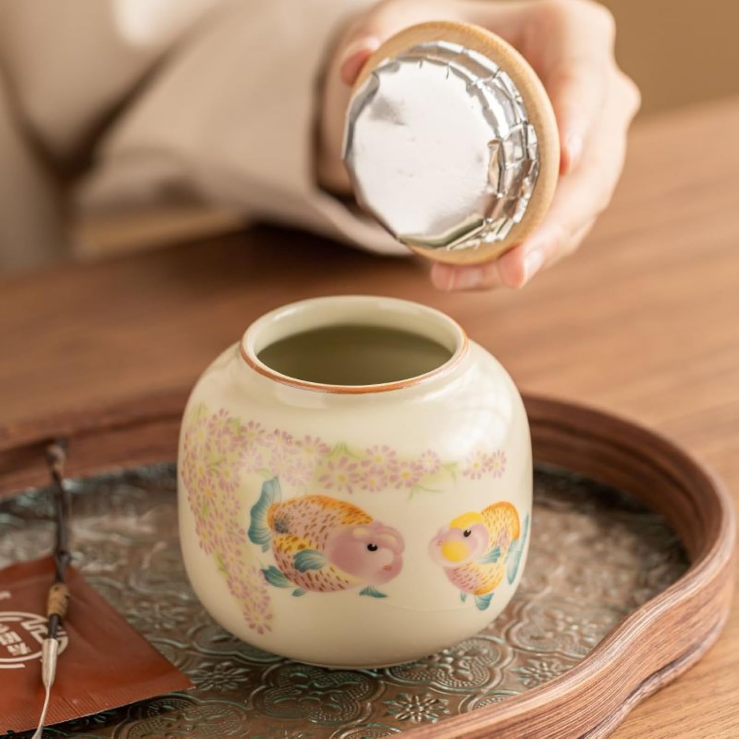 Ru Kiln Ceramics Tea Canisterm, 200ml 6.8oz, Chinese Style Mini Sealed Jar Home Tea Set Accessories