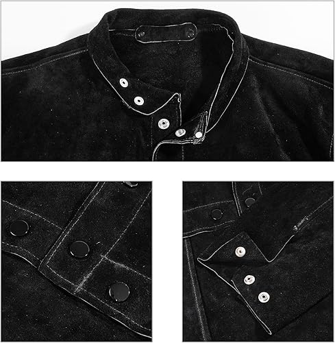 Miniatura 12 de LeaSeek Chaqueta de soldadura de cuero, delantal de soldadura resistente con manga, abrigo de soldadura de piel de vaca resistente al calor