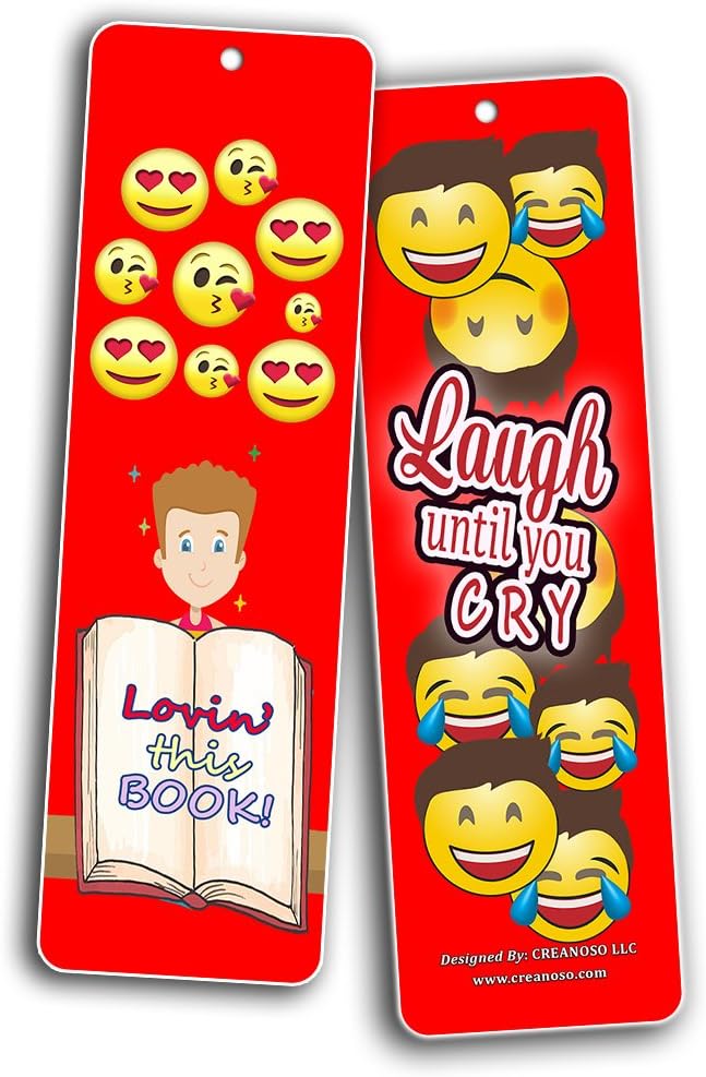 Creanoso Smiley Face Bookmarks Cards for Kids (60-Pack)- Emoji Emoticon Bookmarker - Books Reading Rewards Incentives For Kids Boys Girls Classroom Supplies - Best Party Favors - Stocking Stuffer Gift