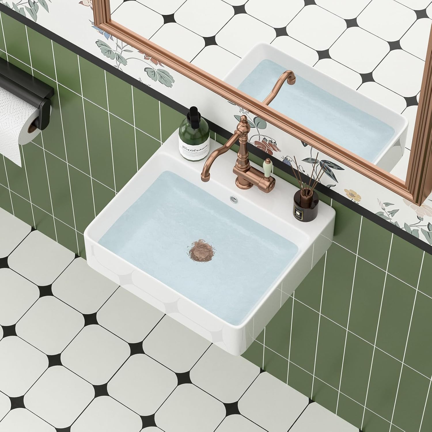 18x16 Inch Wall Mount Rectangle Bathroom Sink White Ceramic Small Vessel Sink Modern Vanity Classic Lavatory Basin Sinks