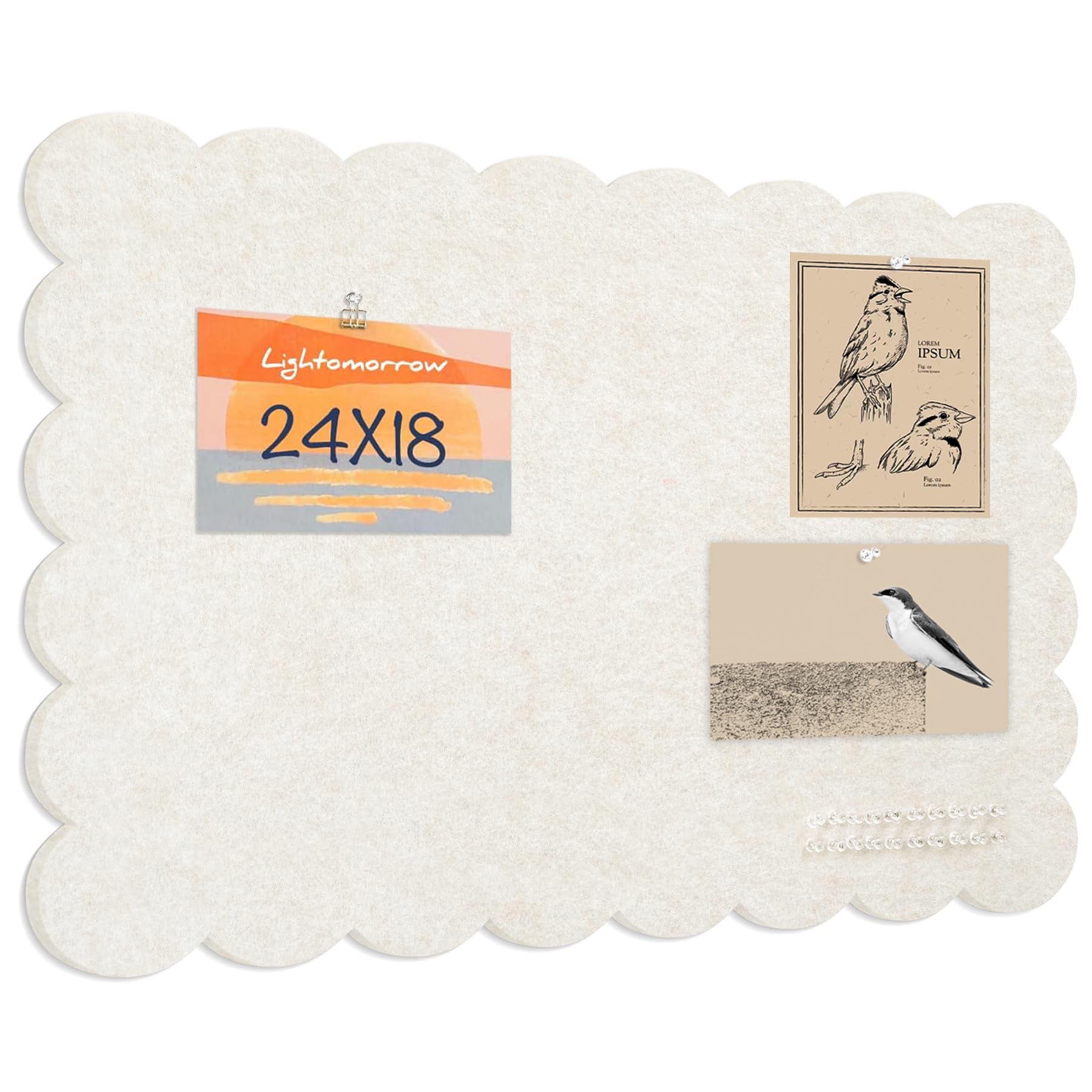 Scalloped Bulletin Board 60 x 45 cm, Decorative Felt Pin Board for Wall