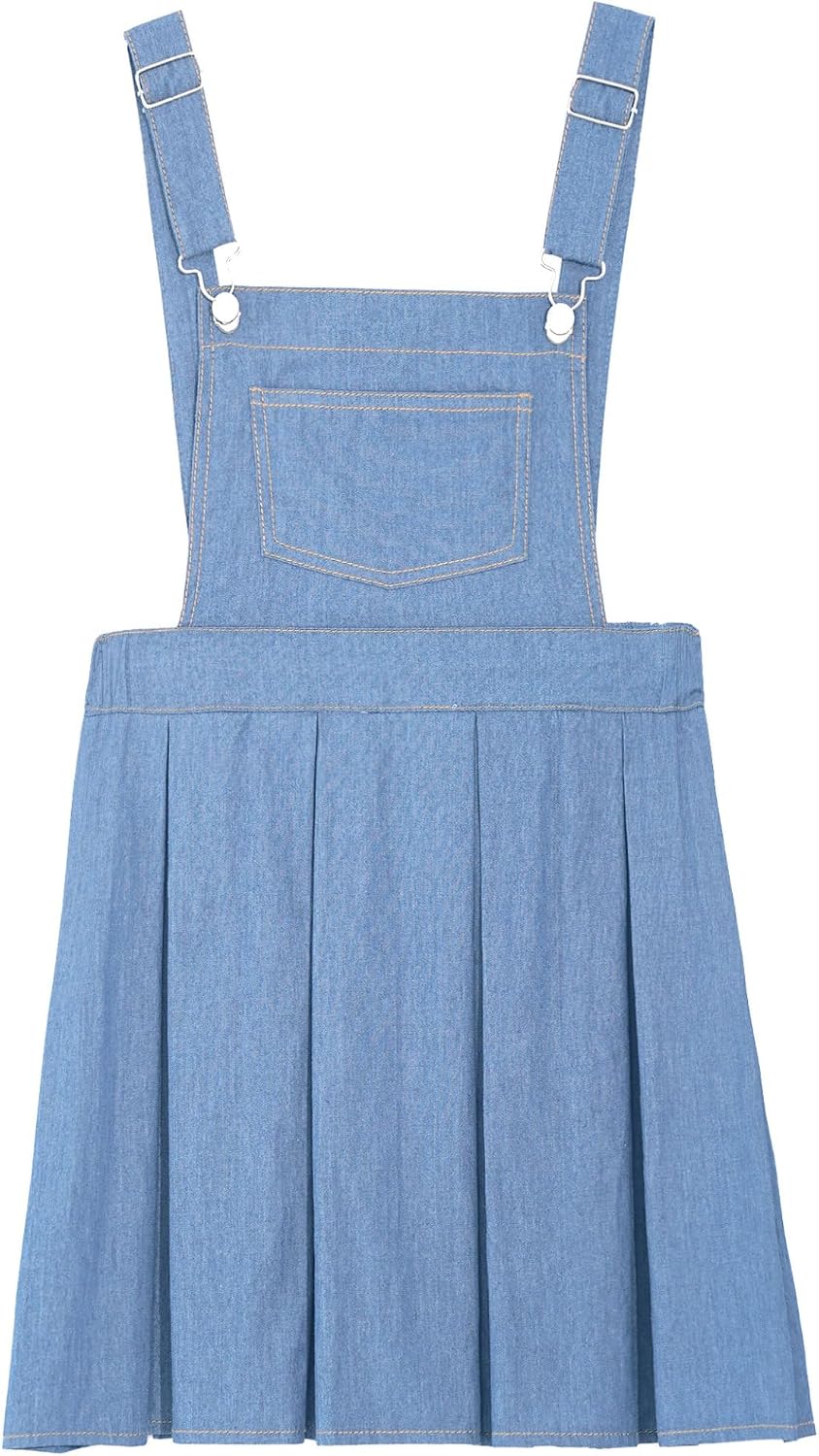 Kids Girls Jean Overall Dress Casual Sleeveless Adjustable Suspenders Denim Jumper Pleated Dress