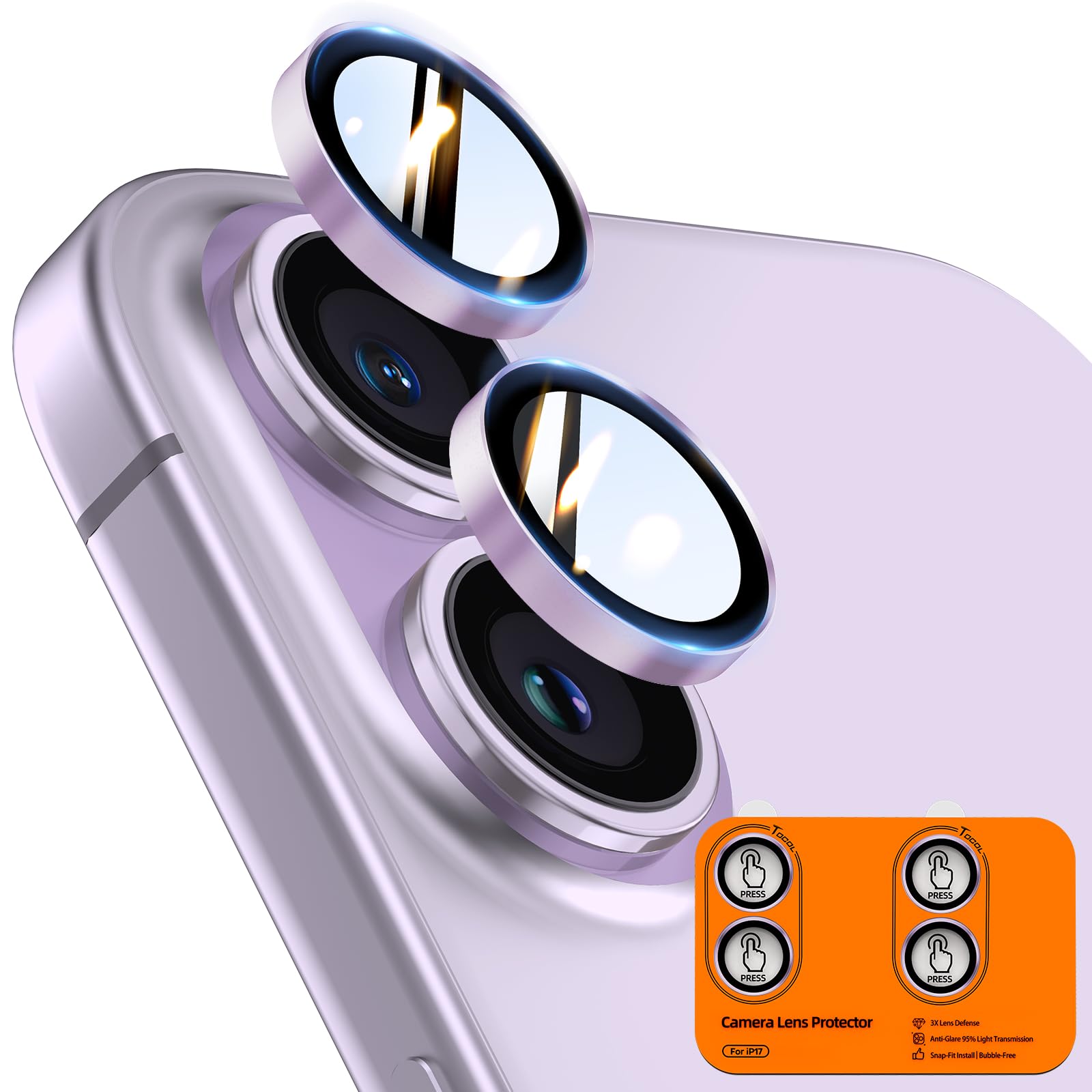 TOCOL Camera Lens Protector for iPhone 17 Tempered Glass HD Individual Scratch Resistant Camera Cover Accessories Case Friendly 2 Pack（Light Purple）