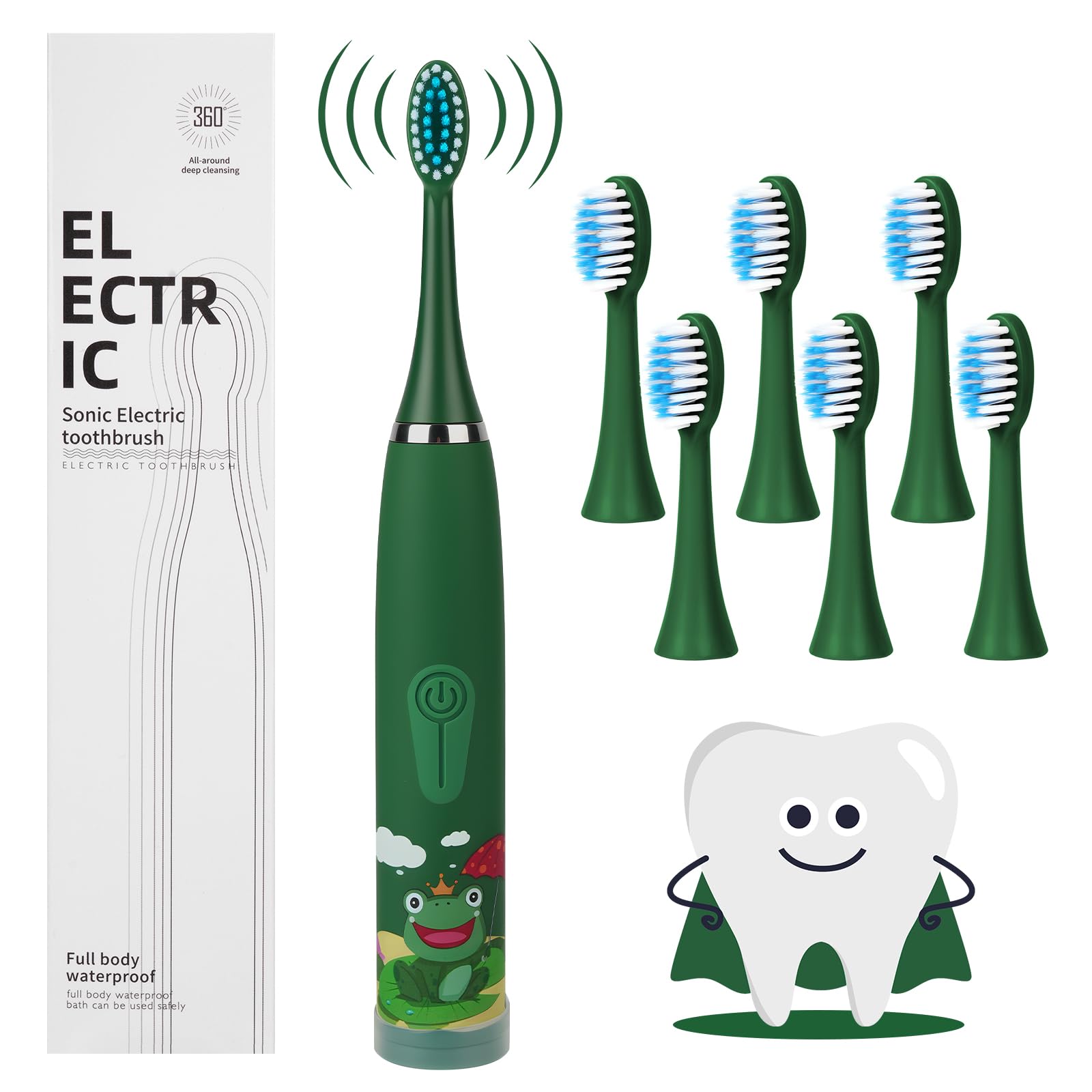 Vicloon Elektrische Zahnbürste Kinder, Kinderzahnbürste Elektrisch, Elektrische Zahnbürste Kinder ab 6 mit 4 Reinigungsmodi, 6 Ersatzköpfe, 2 Minuten Smart Timer, Wasserdicht IPX6