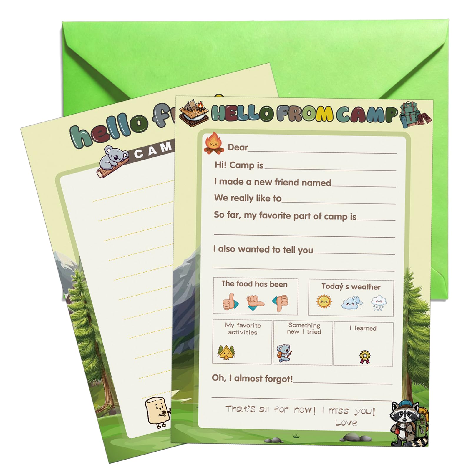 12 Set Camp Setstationary Letter and Envelopes, Sleepaway Camp Essentials with Camp Postcards, Summer Stationery Letter Writing Kit for Boys and Girls