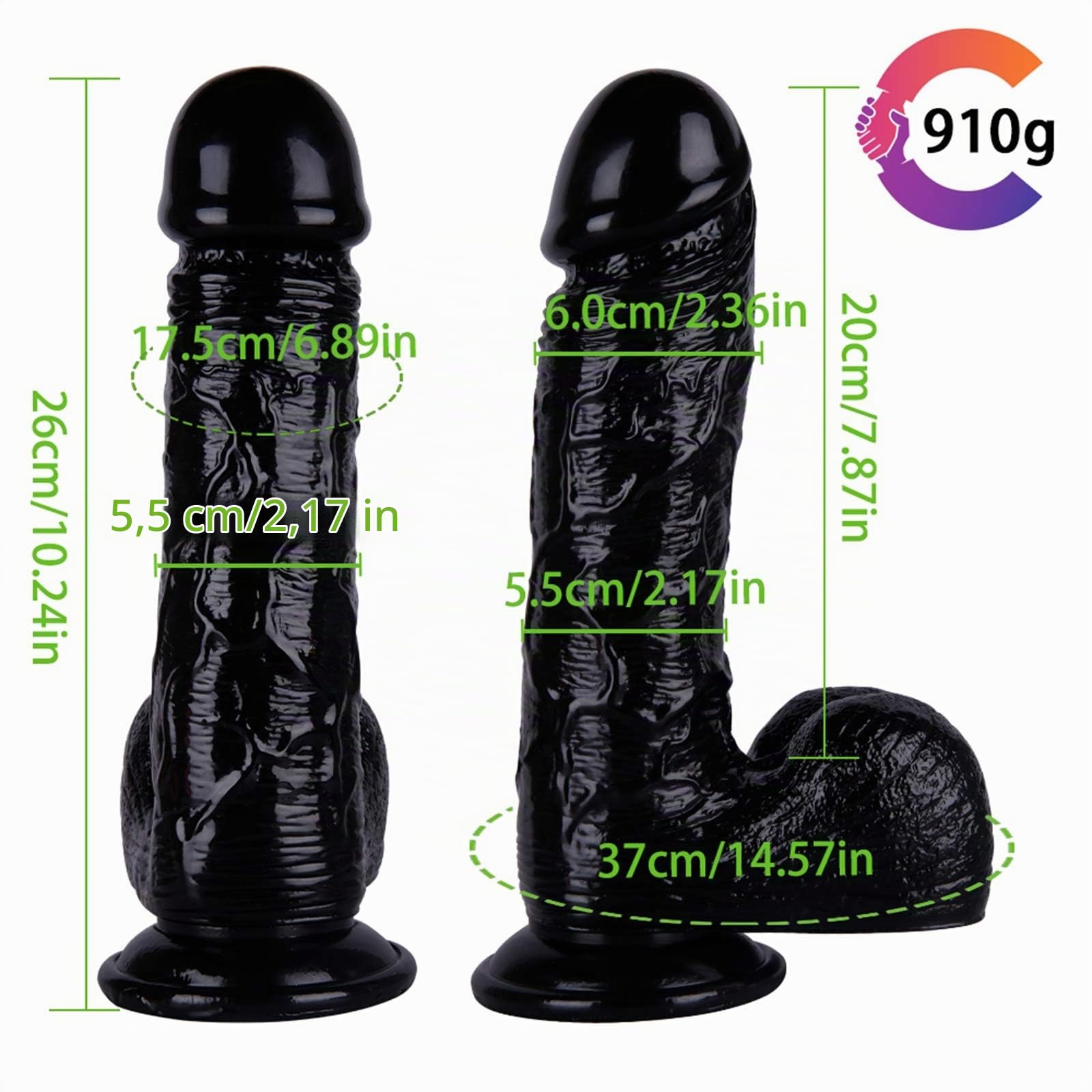 Gode ​​anal XXL gode géant Crazy diamètre surdimensionné de 6 cm, avec ventouse robuste, véritable réplique de vrai pénis, adapté aux sextoys des joueurs haut de gamme(Schwarz)